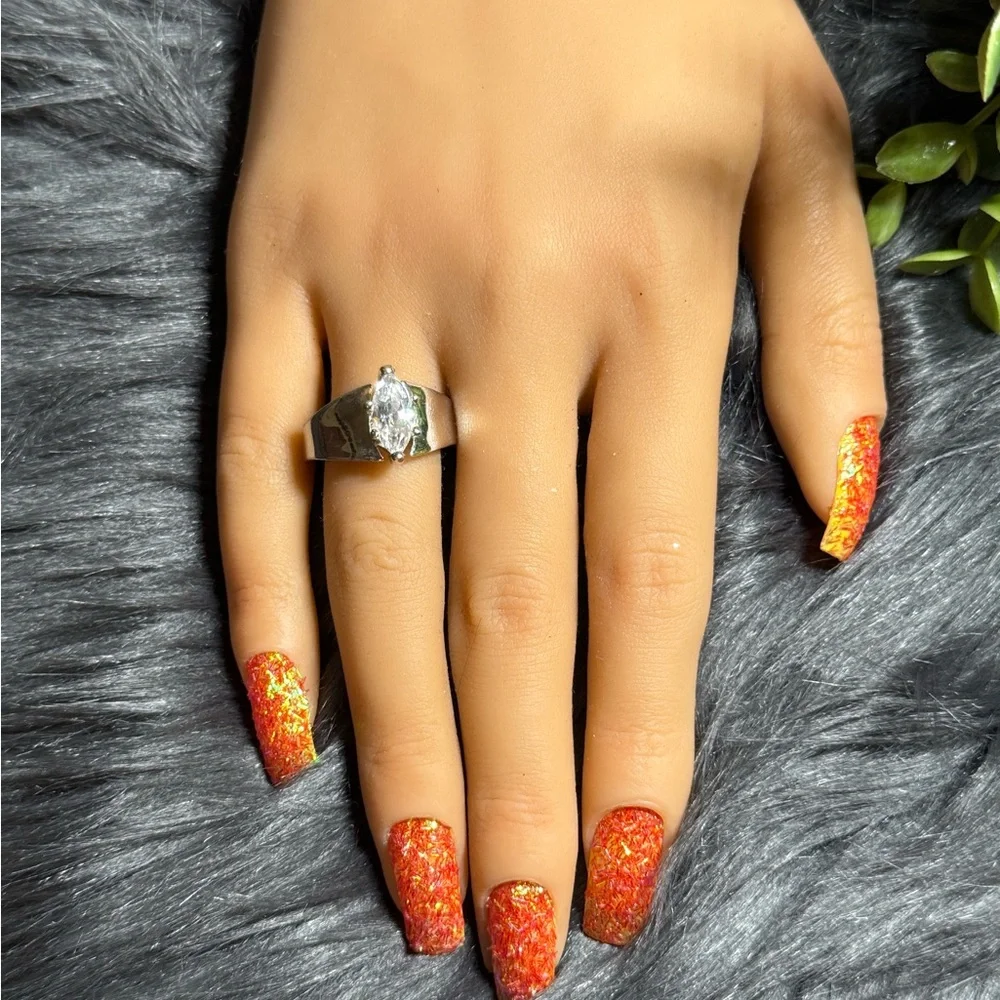 Silver Tone Marquise-Cut Clear Stone Ring - White‎
